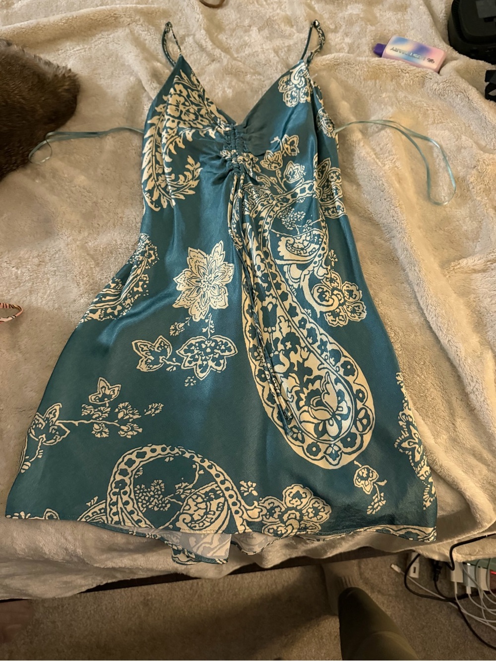 Zara Teal Paisley Slip Dress
